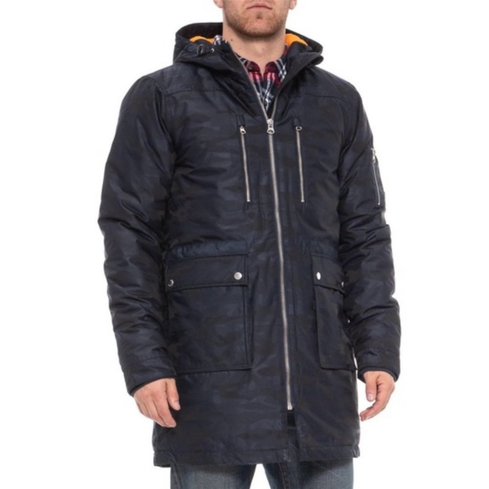 XL 🔖 SLATE & STONE Slate Mens Long Navy Camo Parka Coat Blue